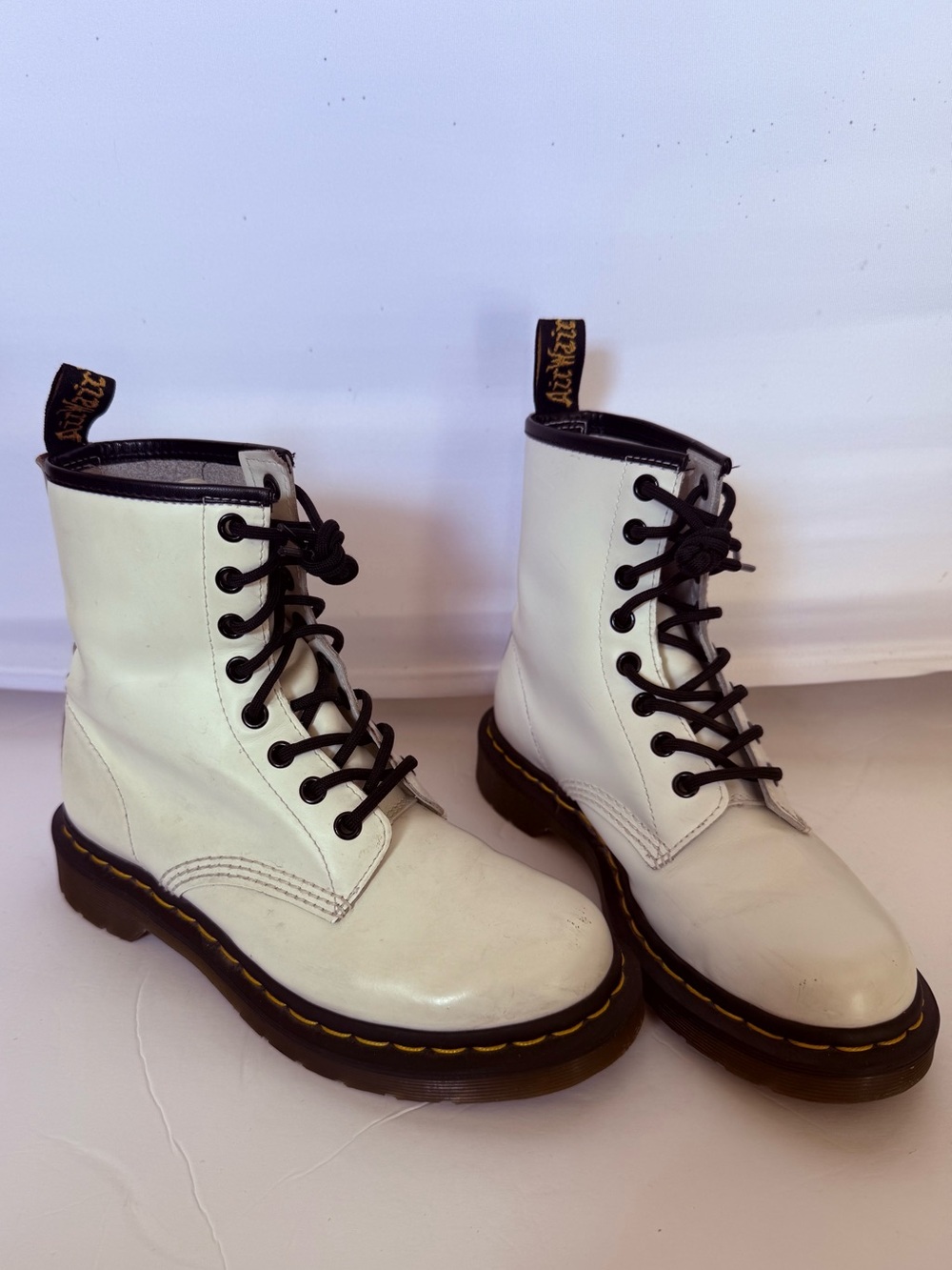 Dr. Martens White Lace-Up Combat Boots with Black Accents USA size 6